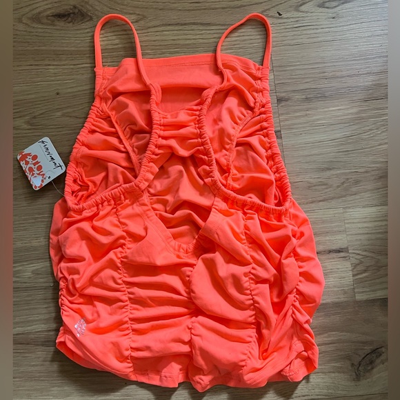 Free People Movement Shirr Enough Cami Top Neon Coral size Small - Picture 7 of 13